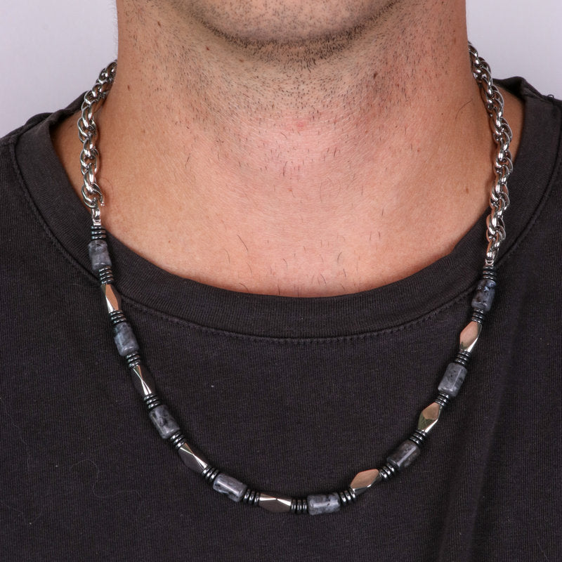 Collana in Acciaio con pietre bianche e nere IJEWEL - gioiello BySimon