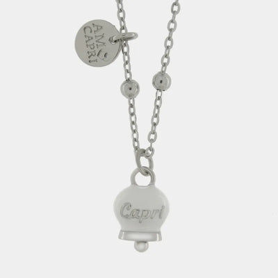 Collana in Acciaio con campanella pendente bianca con scritta Capri | gioielli in acciaio | BYSIMON