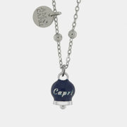 Collana in Acciaio con campanella pendente blu  con scritta Capri