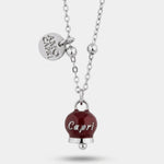 Collana in Acciaio con campanella pendente borgogna   con scritta Capri - BYSIMON gioielli