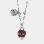 Collana in Acciaio con campanella pendente borgogna   con scritta Capri - BYSIMON gioielli
