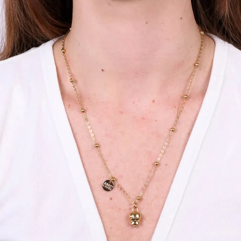 Collana in Acciaio con campanella pendente placcato oro con scritta Capri - BYSIMON gioielli