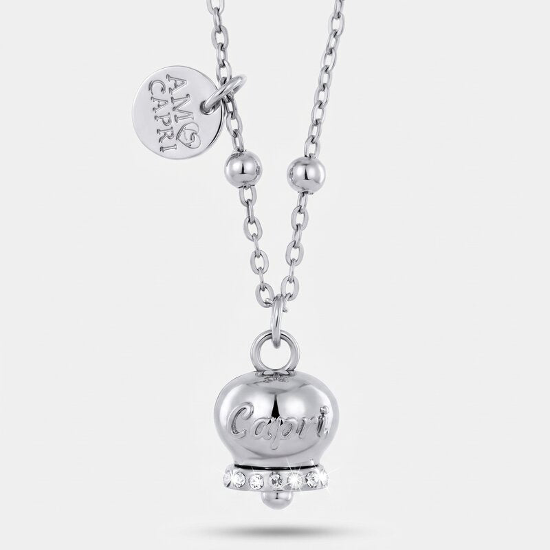 Collana in Acciaio con campanella con scritta Capri | gioielli in acciaio | BYSIMON