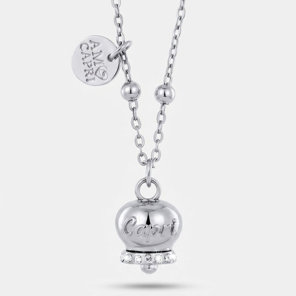 Collana in Acciaio con campanella con scritta Capri | gioielli in acciaio | BYSIMON