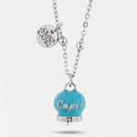 Collana in Acciaio con campanella pendente azzurra con scritta Capri | gioielli in acciaio | BYSIMON