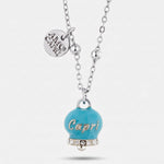 Collana in Acciaio con campanella pendente azzurra con scritta Capri | gioielli in acciaio | BYSIMON