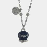 Collana in Acciaio con campanella  blu con scritta Capri
