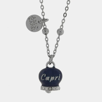 Collana in Acciaio con campanella  blu con scritta Capri - BYSIMON gioielli
