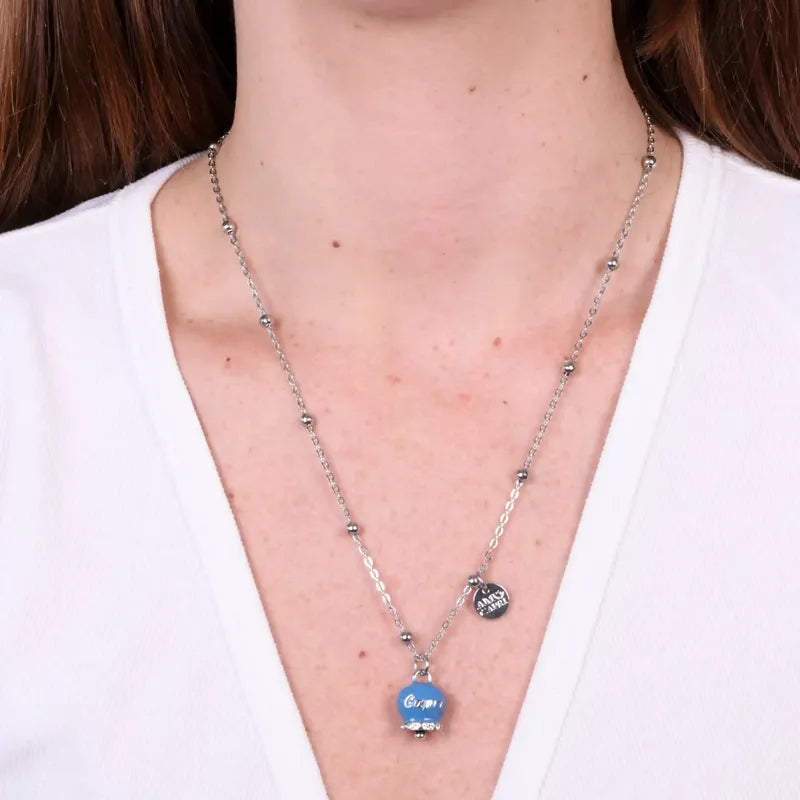 Collana in Acciaio con campanella  blu cobalto con scritta Capri - BYSIMON gioielli