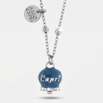 Collana in Acciaio con campanella  blu cobalto con scritta Capri - BYSIMON gioielli