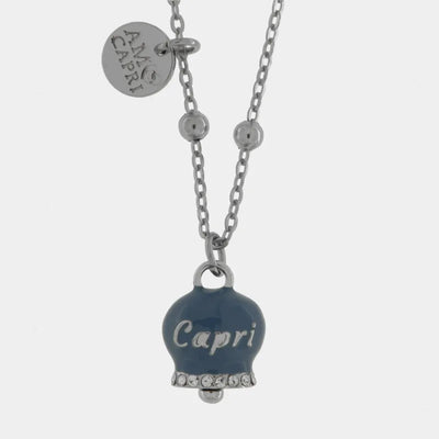 Collana in Acciaio con campanella  blu cobalto con scritta Capri - BYSIMON gioielli