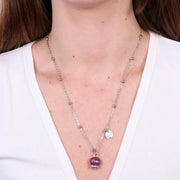 Collana in Acciaio con campanella  borgogna con scritta Capri
