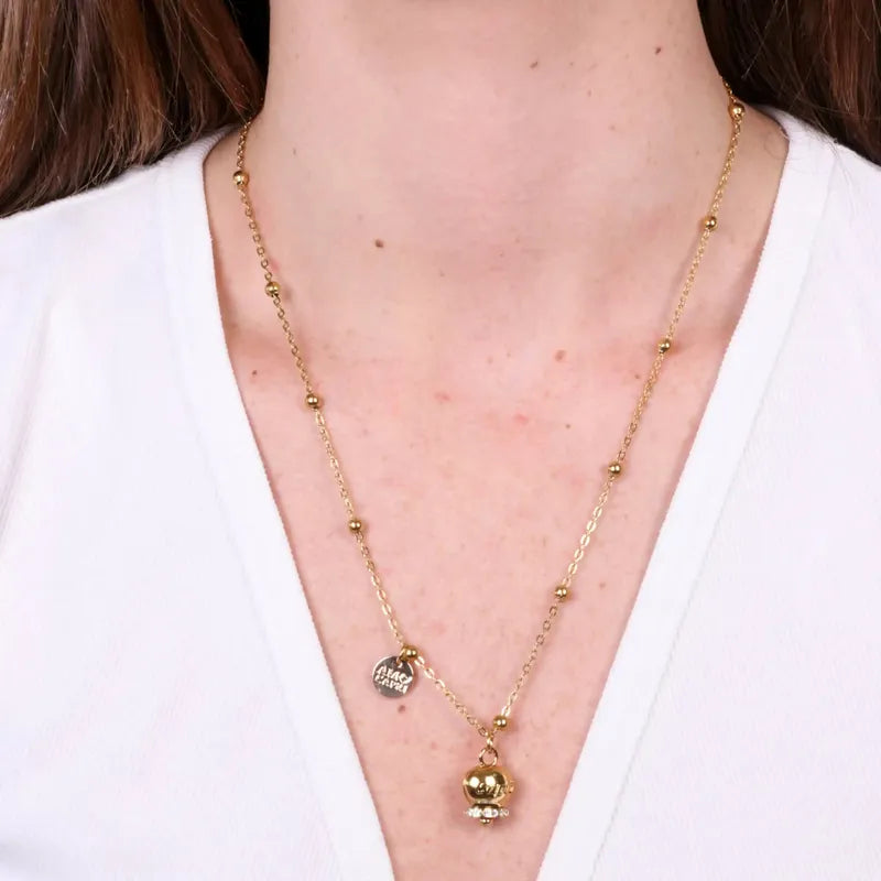 Collana in Acciaio con campanella  placcata oro   con scritta Capri - BYSIMON gioielli