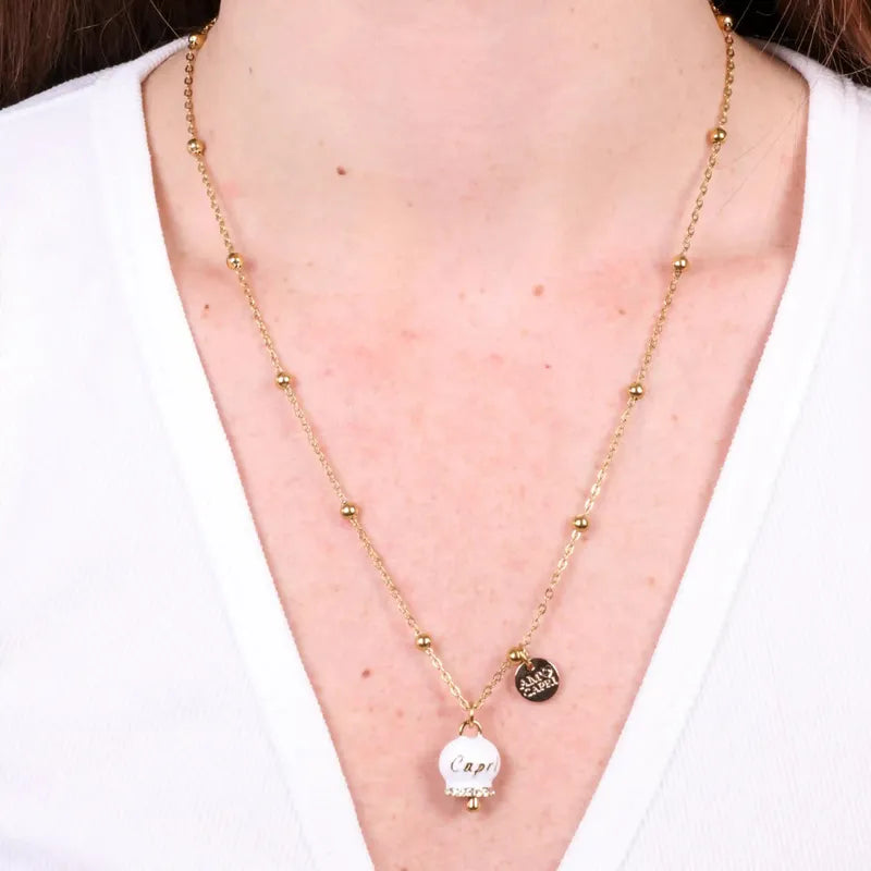 Collana in Acciaio con campanella  bianca e oro con scritta Capri - BYSIMON gioielli
