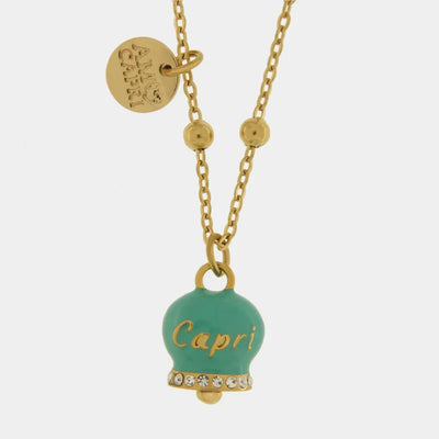 Collana in Acciaio con campanella  verde con scritta Capri - BYSIMON gioielli