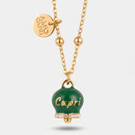 Collana in Acciaio con campanella verde scura con scritta Capri - BYSIMON gioielli