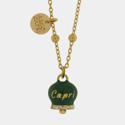 Collana in Acciaio con campanella verde scura con scritta Capri - BYSIMON gioielli