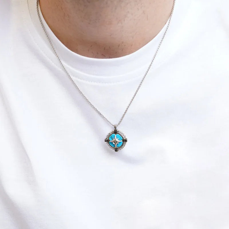 Collana in Acciaio con rosa dei venti turchese IJEWEL - gioiello BySimon