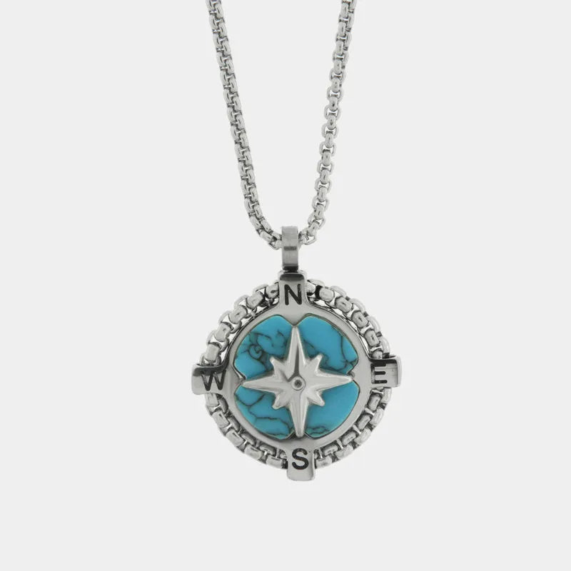 Collana in Acciaio con rosa dei venti turchese IJEWEL - gioiello BySimon