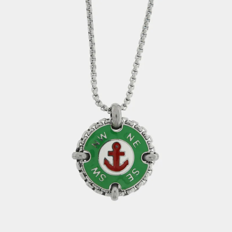 Collana in Acciaio con ancora su base verde IJEWEL - gioiello BySimon