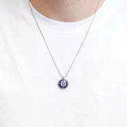 Collana in Acciaio con rosa dei venti su base blu