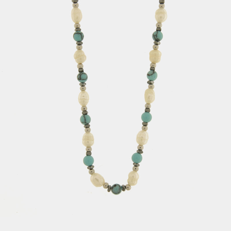 Collana in Acciaio con giro di perle e sfere turchesi IJEWEL - gioiello BySimon