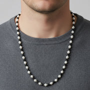 Collana in Acciaio con giro di perle e sfere nere