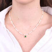 Collana in Acciaio con giro di perle e cristallo verde