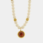 Collana in Acciaio con giro di perle e cristallo rosso - BYSIMON gioielli