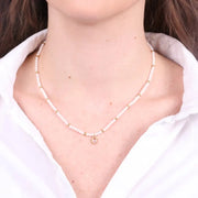 Collana in Acciaio con giro di perle e cristallo ovale rosa