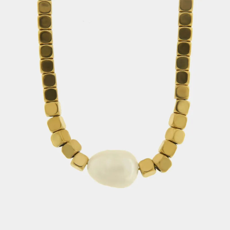 Collana in Acciaio con perla centrale