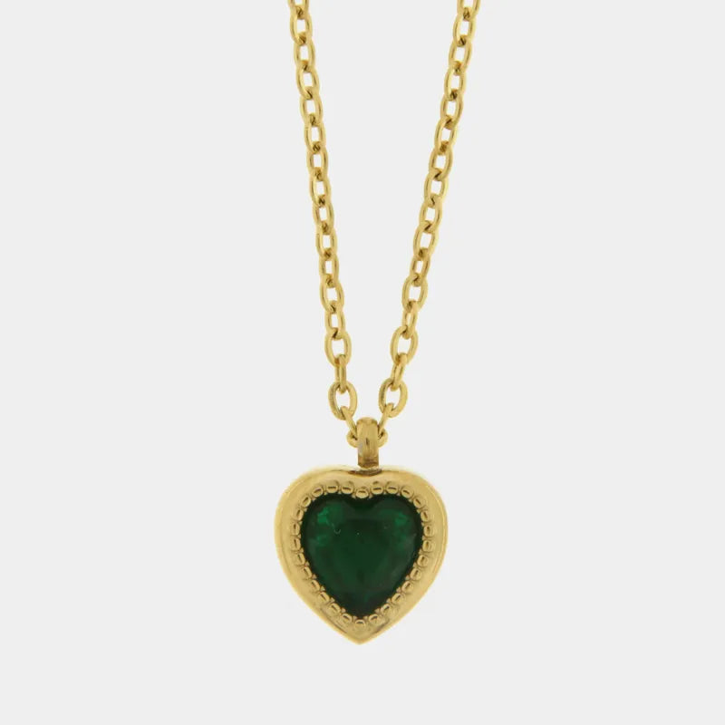 Collana in Acciaio con cuore verde