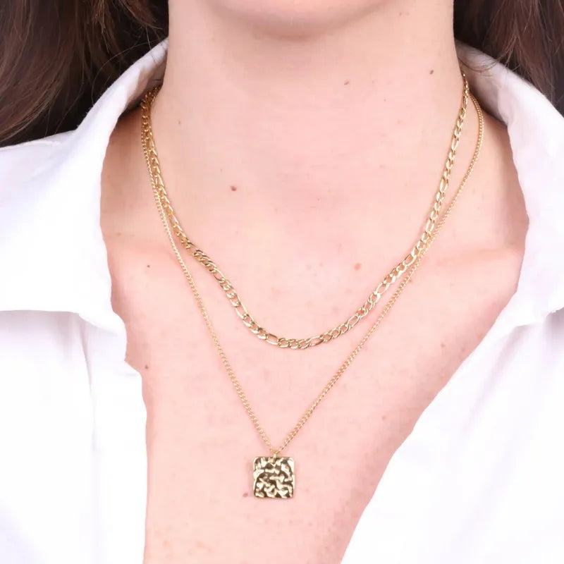Collana in Acciaio a catena con piastra martellata - BYSIMON gioielli