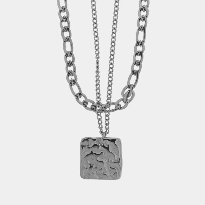 Collana in Acciaio a catena con piastra martellata