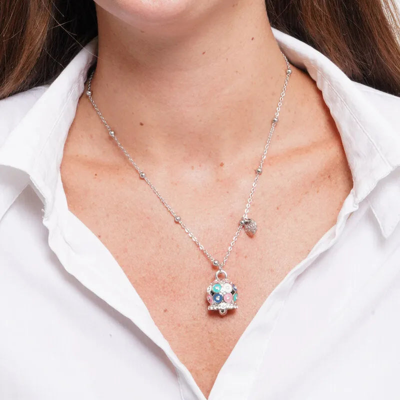Collana in Acciaio campanella a pois multicolor e zirconi - BYSIMON gioielli