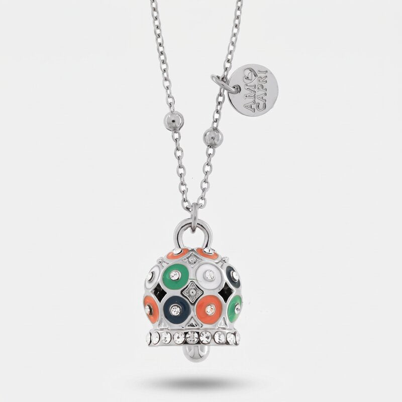 Collana in Acciaio campanella a pois multicolor e zirconi - BYSIMON gioielli