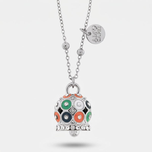 Collana in Acciaio campanella a pois multicolor e zirconi - BYSIMON gioielli