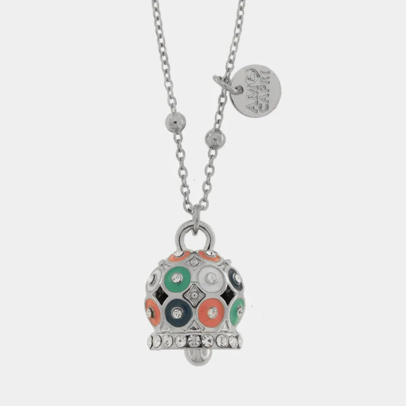 Collana in Acciaio campanella a pois multicolor e zirconi - BYSIMON gioielli