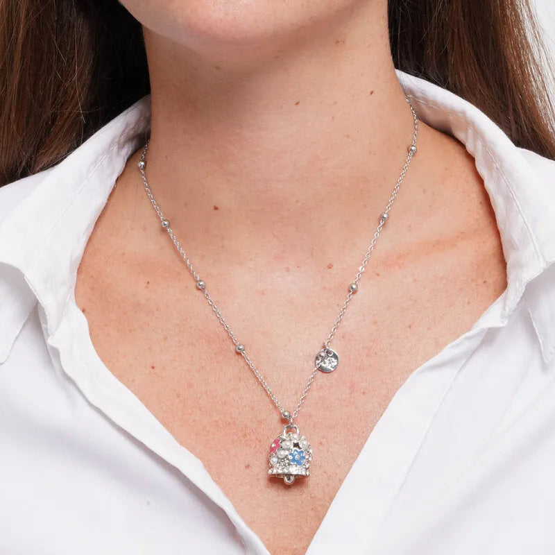 Collana in Acciaio campanella con perle e fiori rossi e blu - BYSIMON gioielli
