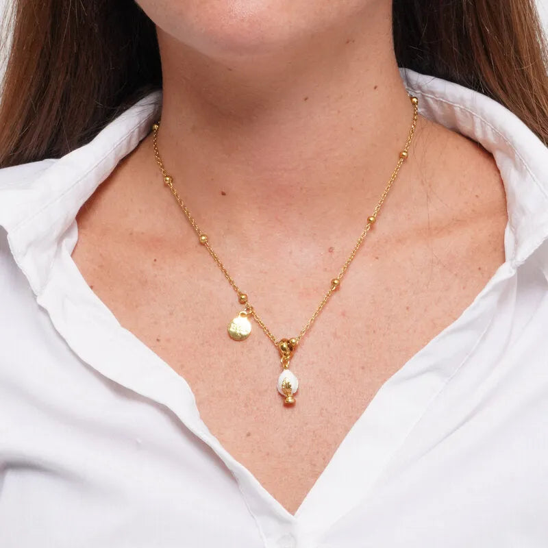 Collana in Acciaio pumo portafortuna pugliese bianco BYS - gioiello BySimon