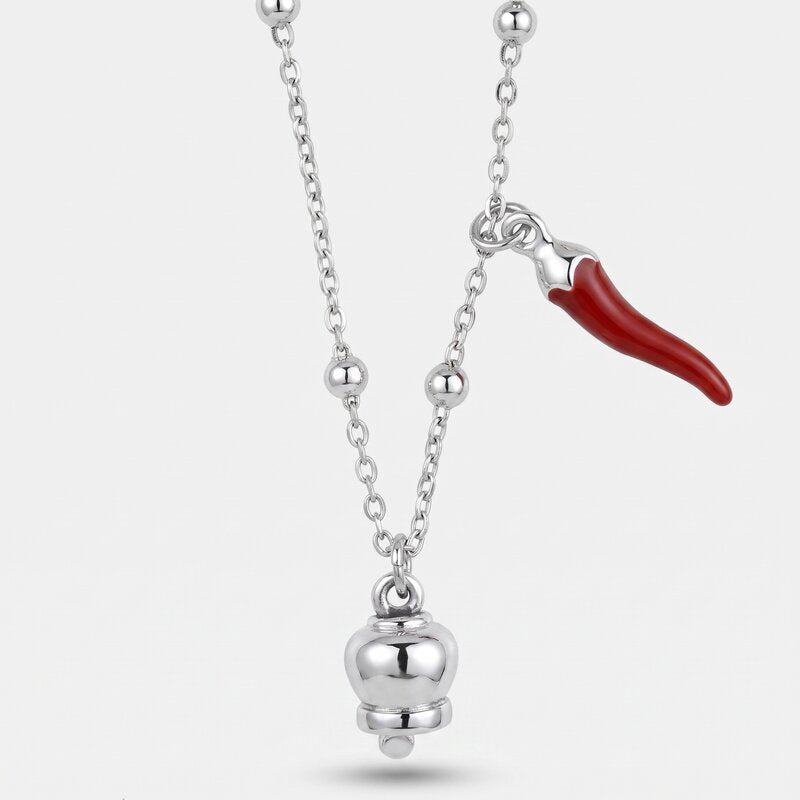 Collana in acciaio con corno portafortuna rosso | corno portafortuna napoletano | BYSIMON