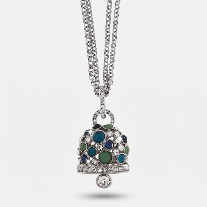 Collana in Acciaio Inossidabile campana pendente con cristalli bianchi e blu | gioielli in acciaio inossidabile | BYSIMON
