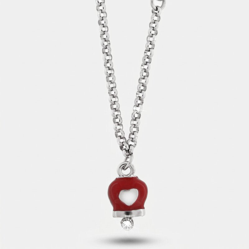 Collana in Acciaio con campanella portafortuna rossa con cuore - BYSIMON gioielli