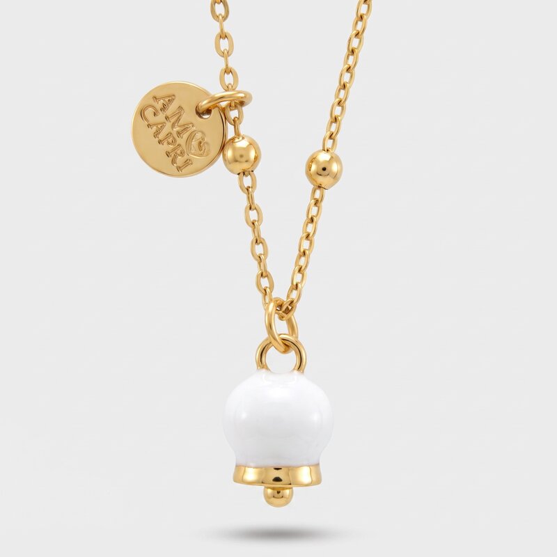 Collana in Acciaio con campanella portafortuna bianca e oro - BYSIMON gioielli