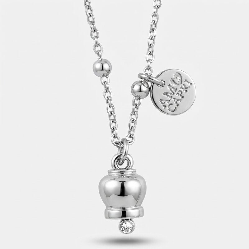 Collana in Acciaio con campanella portafortuna, impreziosita da punto luce - BYSIMON gioielli