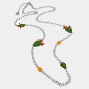 Collana in Acciaio maglia rolò, con fichi d'india di Sicilia, impreziositi da smalti colorati