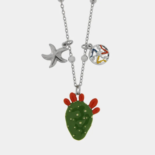 Collana in Acciaio con cactus pendente e charm siciliani - BYSIMON gioielli