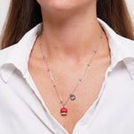 Collana in Acciaio campanella rossa con scritta Capri e zirconi - BYSIMON gioielli