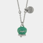 Collana in Acciaio campanella verde acqua con scritta Capri e zirconi - BYSIMON gioielli