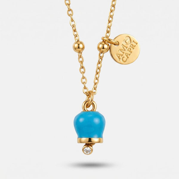 Collana in Acciaio con campenalla verde acqua portafortuna - BYSIMON gioielli
